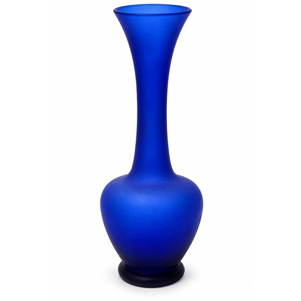 Vintage Lefton Japan Cobalt Blue Satin Glass Vase Hand Blown 8.5" MCM